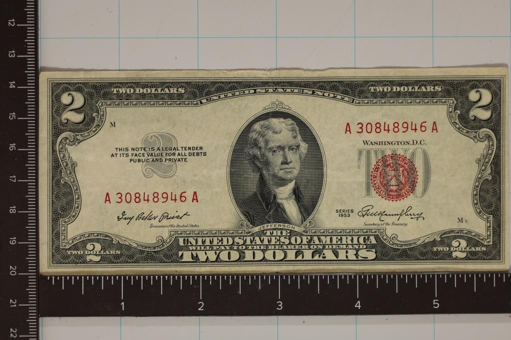 1953 US $2 RED SEAL BILL (1 of 2)