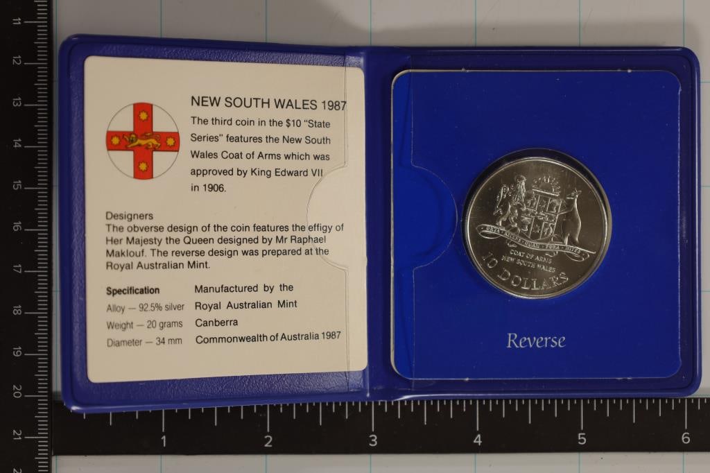 1987 AUSTRALIA SILVER $10 BRILLIANT UNC COIN: .5948 OZ. ASW IN ORIGINAL ROYAL AUSTRALIAN MINT PACKAGING