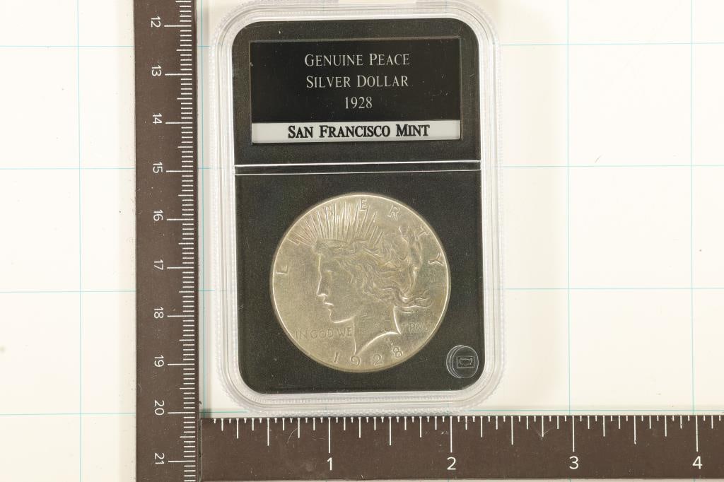 SLABBED 1928-S PEACE SILVER DOLLAR GENUINE (1 of 2)
