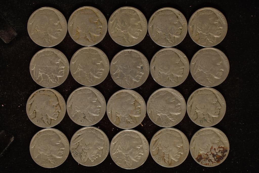 20 ASSORTED FULL DATE BUFFALO NICKELS: 1920-1938 (1 of 2)
