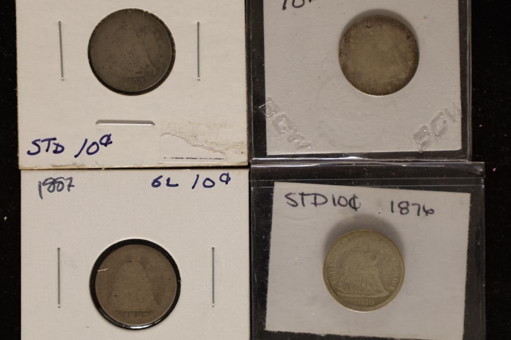 1853, 55, 76 & 1887 SILVER SEATED LIBERTY DIMES (1 of 2)
