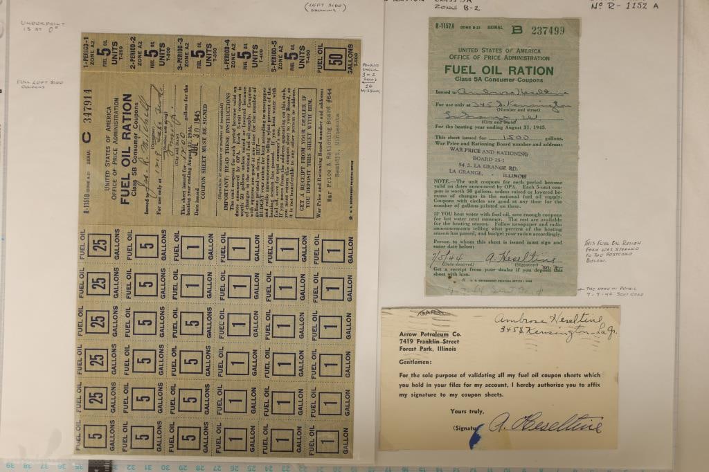CIRCA 1940'S FUEL RATION COUPONS. 1 SHEET HAS 42 (1 of 2)