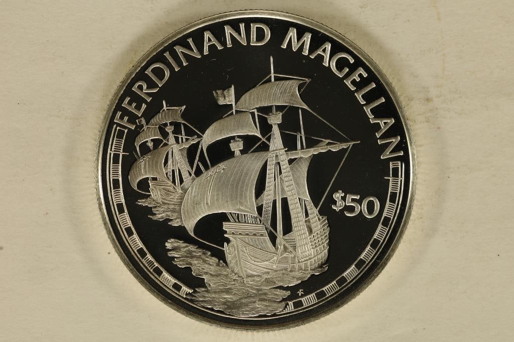 1988 COOK ISLANDS PF SILVER $50 COIN .6187 OZ. ASW: FERDINAND MAGELLAN