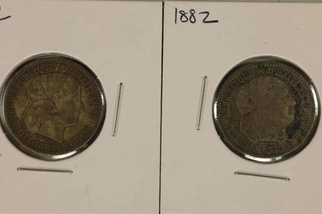2-1882 HAITI SILVER 20 CENTS .2684 OZ. ASW TOTAL: WATCH FOR OUR NEXT AUCTION ON (MONDAY OCT. 23RD, 2023) AT 7PM EDT. THANKS FOR YOUR BUSINESS.