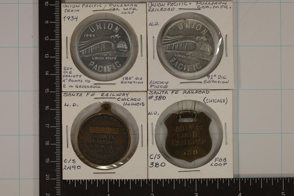4 METAL RAILWAY TOKENS/TAGS : 2- PACIFIC UNION, (1 of 2)