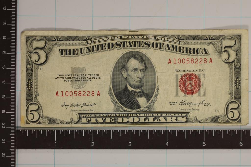 1953 US $5 RED SEAL NOTE (1 of 2)