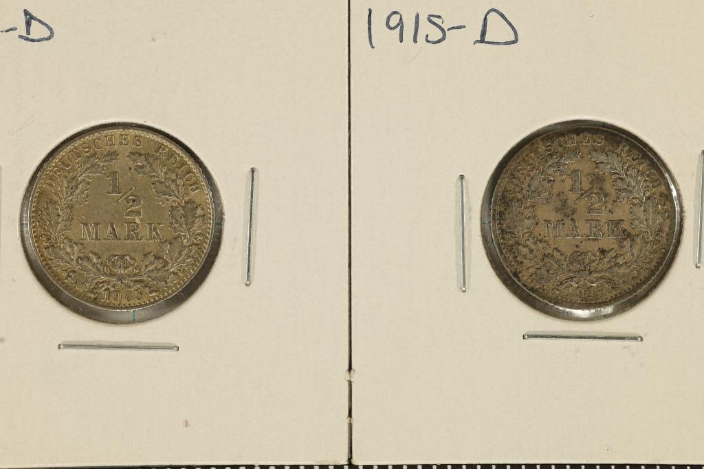 1905-D & 1915-D GERMAN SILVER 1/2 MARKS .1604 (1 of 2)