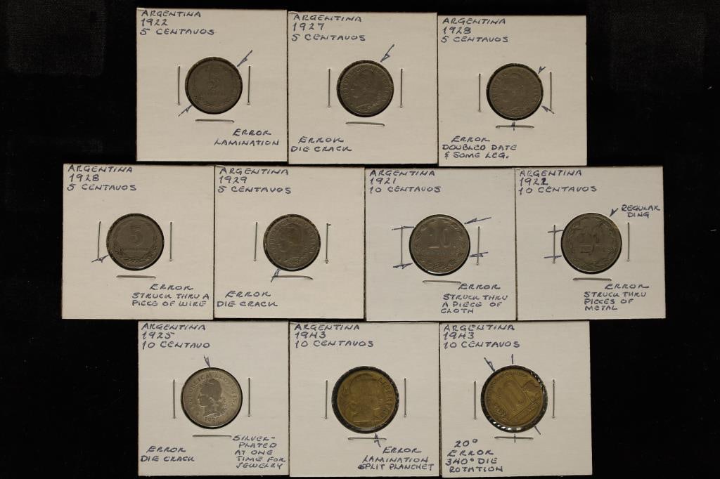 ERROR 10 ARGENTINA ERROR COINS: 5-5 CENTAVOS & (1 of 2)
