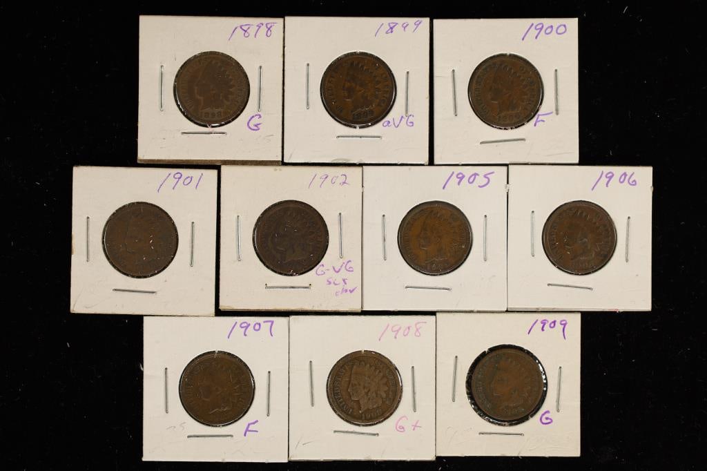 10 INDIAN HEAD CENTS: 1898, 1899, 1900, 1901, 1902 (1 of 2)