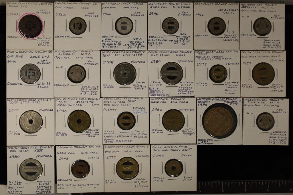 22 VINTAGE METAL CALIFORNIA TRANSIT TOKENS: SOUTH (1 of 2)