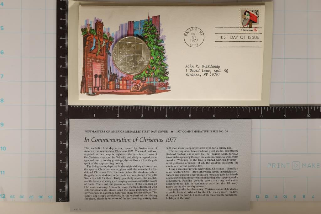 .8 OZ. PF STERLING SILVER ROUND IN FDC "CHRISTMAS (1 of 2)