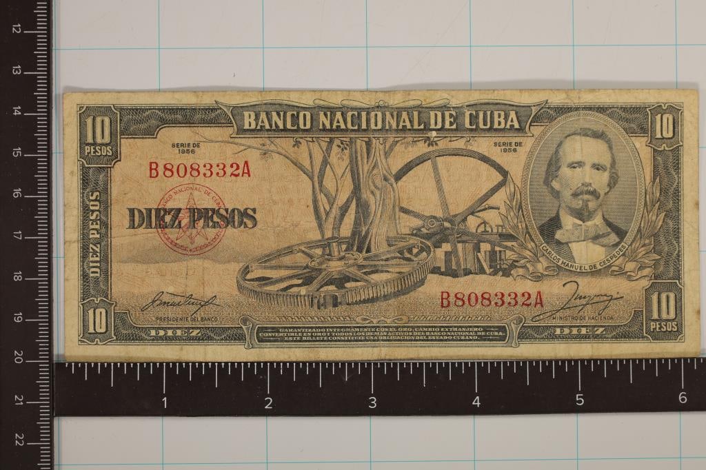 1956 CUBA 10 PESO BILL: WATCH FOR OUR NEXT AUCTION ON (MONDAY OCT. 23RD, 2023) AT 7PM EDT. THANKS FOR YOUR BUSINESS.