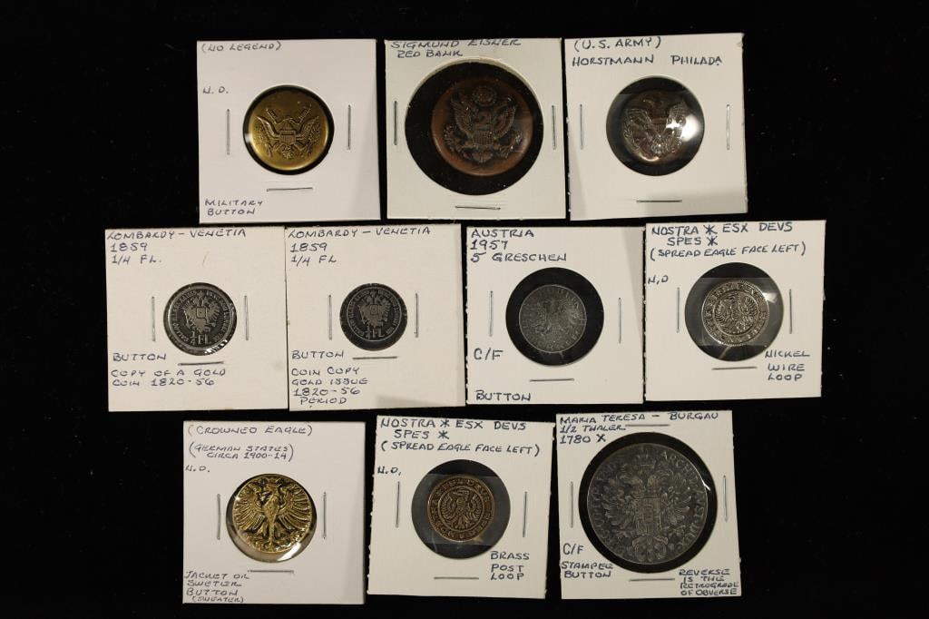 10 EAGLE DESIGN METAL BUTTONS. SIZES RANGE FROM (1 of 2)