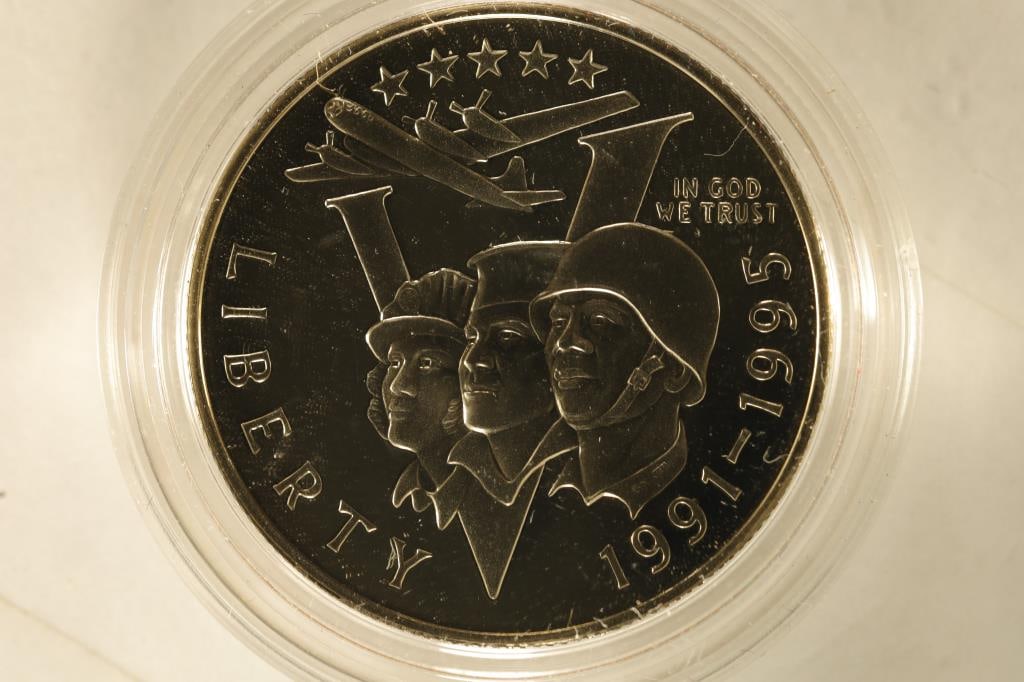 1995-P US PROOF HALF DOLLAR "50TH ANNIVERSARY: OF WWII" IN HARD PLASTIC CAPSULE