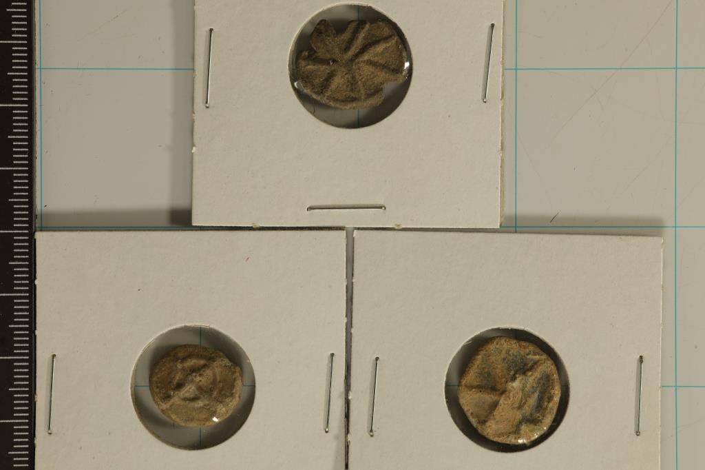 3-ANCIENT TO MEDIEVAL CLAY & LEAD MOLDED COIN SIZE: SEAL IMPRESSIONS, USED IN ANCIENT TIMES AS A FORM OF SIGNATURE