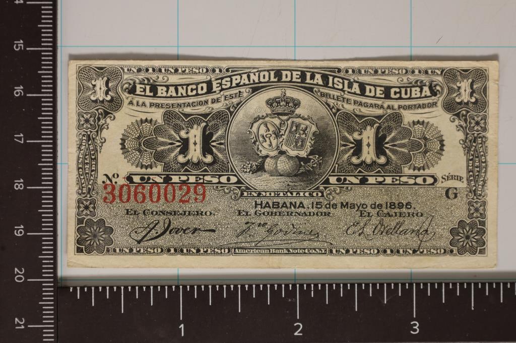 1896 CUBA 1 PESO CRISP AU BILL. SMALL FOLD IN 3 (1 of 2)