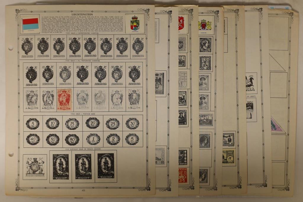 7 STAMP COLLECTORS PAGES: LIECHTENSTEIN, LITHUANIA (1 of 13)