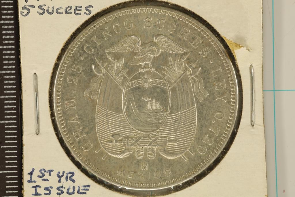 1943-M ECUADOR SILVER 5 SUCRES .5787 OZ. ASW UNC (1 of 2)