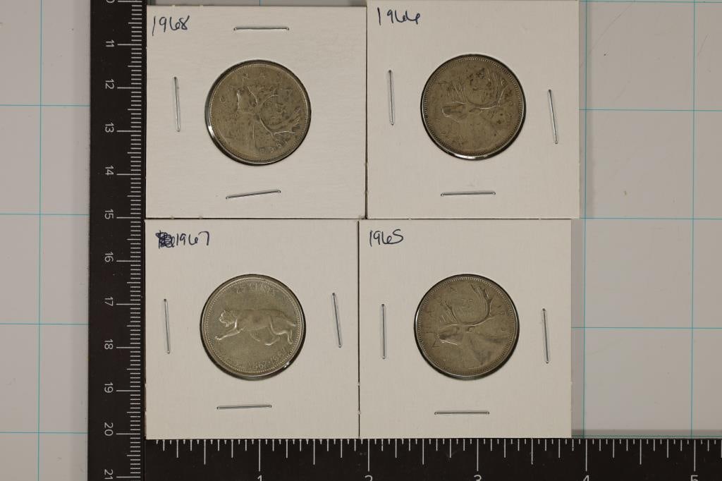 1965, 1966, 1967 & 1968 CANADA SILVER 25 CENTS (1 of 2)