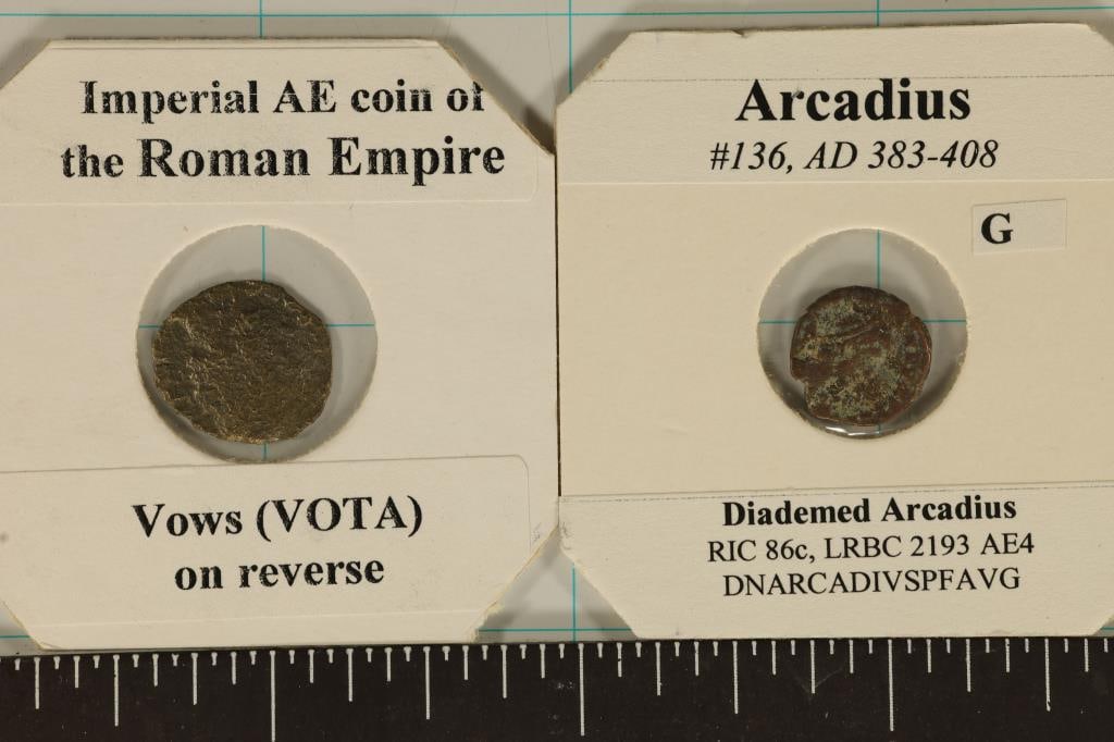 2 ROMAN ANCIENT COINS: VOWS (VOTA) & 383-408 A.D.: ARCADIUS