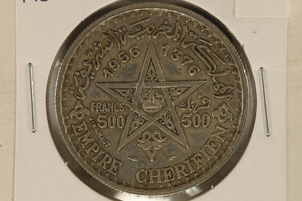 1956 MOROCCO SILVER 500 FRANCS .6511 OZ. ASW (1 of 2)