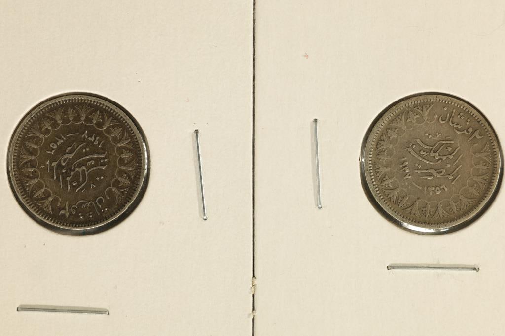 2 CIRCA 1930'S EGYPT SILVER 2 PIASTRES COINS (1 of 2)