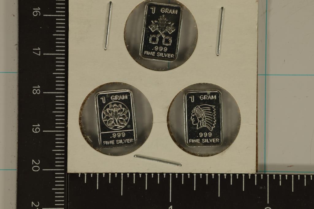 3-1 GRAM .999 FINE SILVER INGOTS: INDIAN, CROWN & (1 of 2)