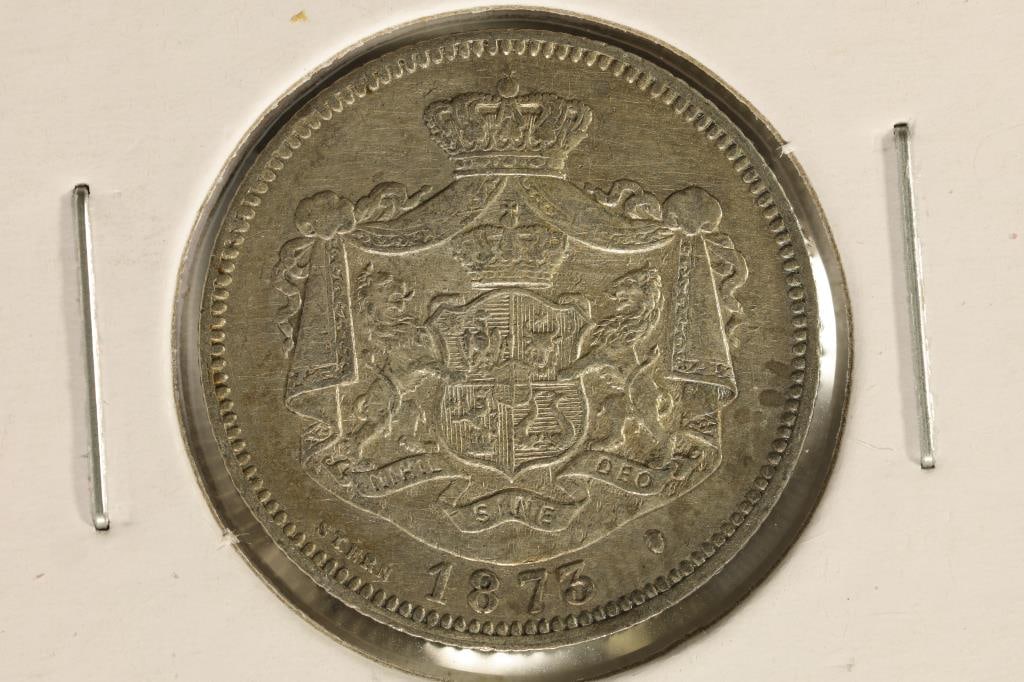 1875 ROMANIA SILVER 1 LEU .1342 OZ. ASW (1 of 2)