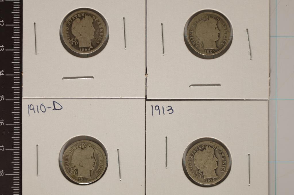 1898,1901, 1910-D & 1913 SILVER BARBER DIMES (1 of 2)