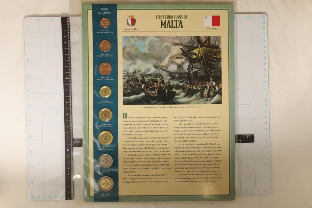 2008 MALTA 8 COIN BRILLIANT UNC SET ON LARGE INFO: CARD IN PLASTIC SLEEVE