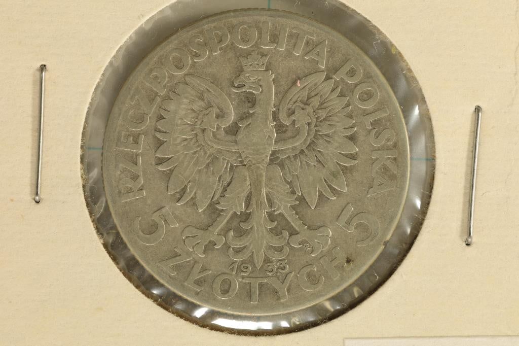 1933 POLAND SILVER 5 ZLOTYCH .2652 OZ. ASW (1 of 2)