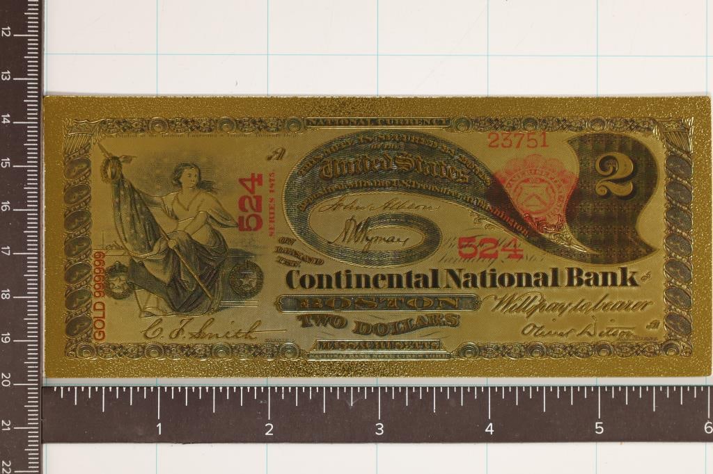 24KT GOLD FOIL REPLICA OF A 1875 US $2 (1 of 2)