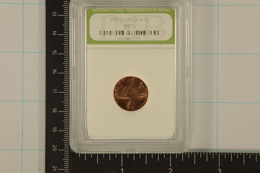 SLABBED 2008-D LINCOLN CENT MS70: THIS IS NOT FROM A REPUTABLE GRADING SERVICE, USE YOUR OWN JUDGEMENT, BIDALOT CANNOT GUARANTEE THE GRADE.