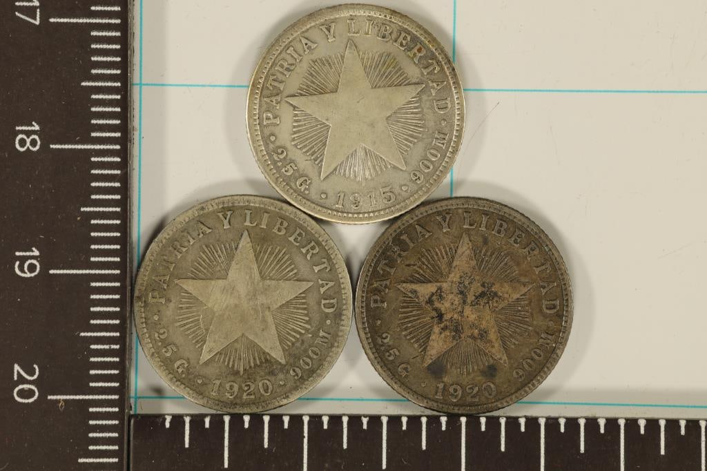 1915 & 2-1920 CUBA SILVER 10 CENTAVOS .2169 OZ. (1 of 2)