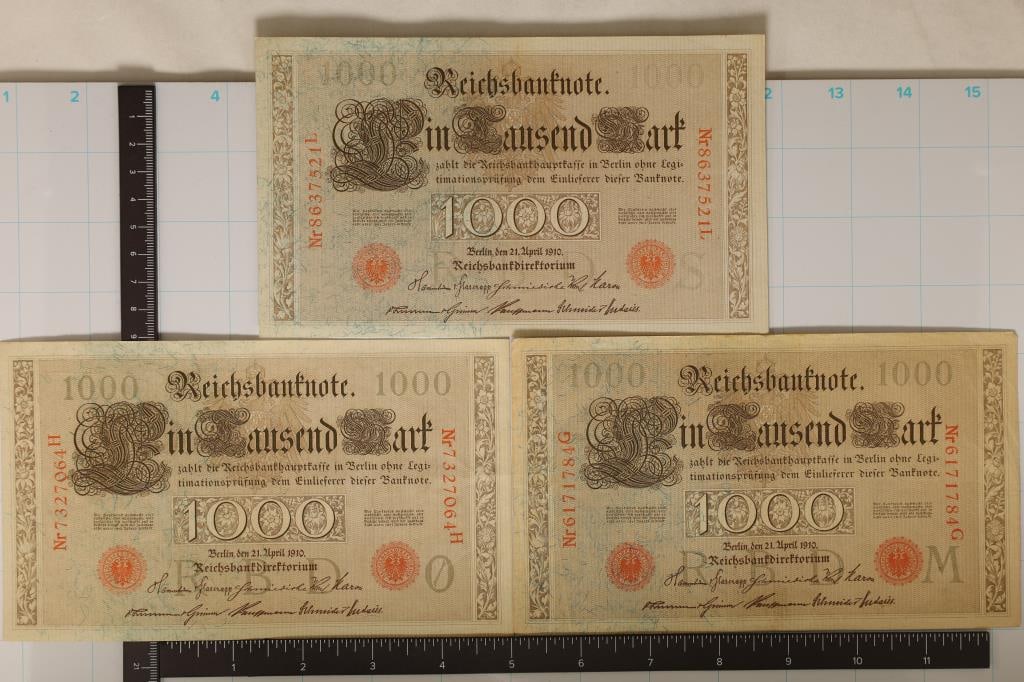 3-1910 GERMAN 1000 MARK BILLS. CRISP UNC (1 of 2)