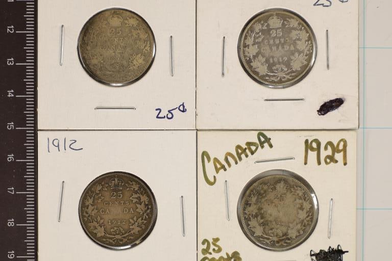 1910, 12, 19 & 1929 CANADA SILVER 25 CENTS .693 (1 of 2)
