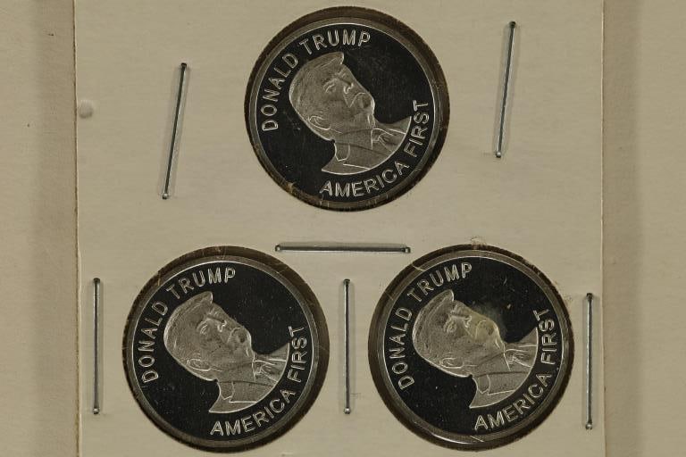 3-1/10 TROY OZ. ASW .999 FINE SILVER PROOF ROUNDS:: DONALD TRUMP AMERICA FIRST ON OBVERSE