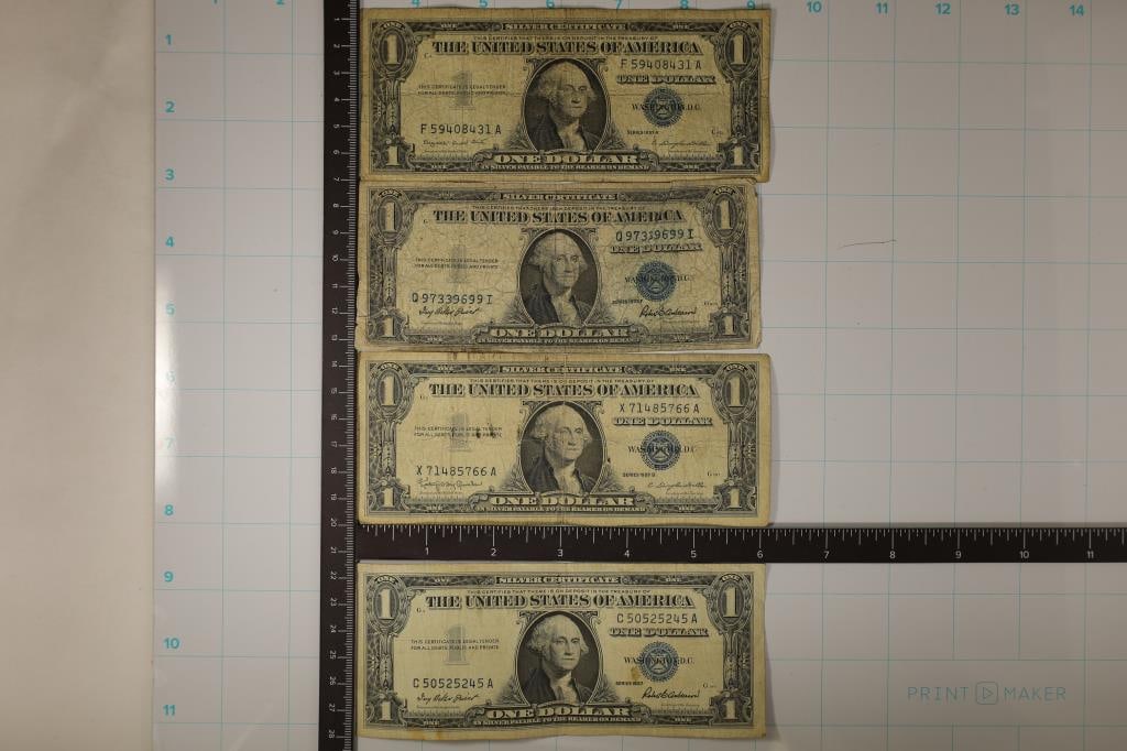 1935-F, 57, 57-A & 1957-B US $1 SILVER CERTS, BLUE: SEALS. 1957 SMALL STAINS
