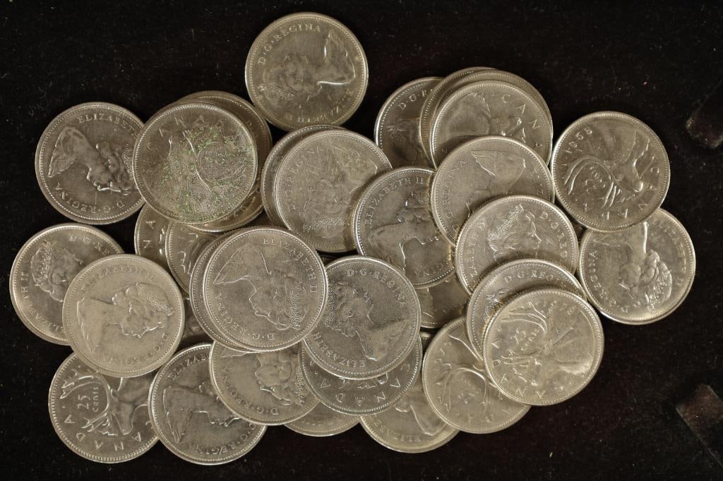ROLL OF 40 CANADA 25 CENT COINS: 1968-1979: WATCH FOR OUR NEXT AUCTION ON (MONDAY DEC. 11TH, 2023) AT 7PM EASTERN TIME. THANKS FOR YOUR BUSINESS.