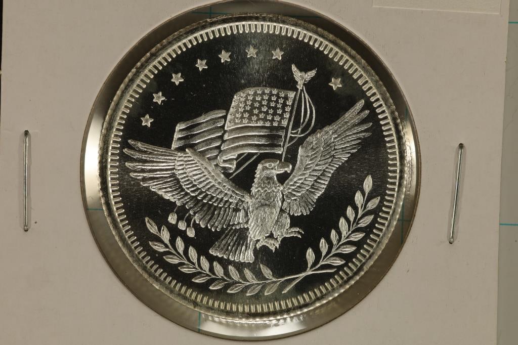 1 TROY OZ .999 FINE SILVER UNC ROUND SILVER TRADE: UNIT WITH EAGLE AND FLAG