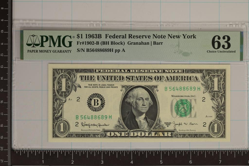1963-B US $1 FRN PMG 63 CHOICE UNC FR#1902-B (1 of 2)