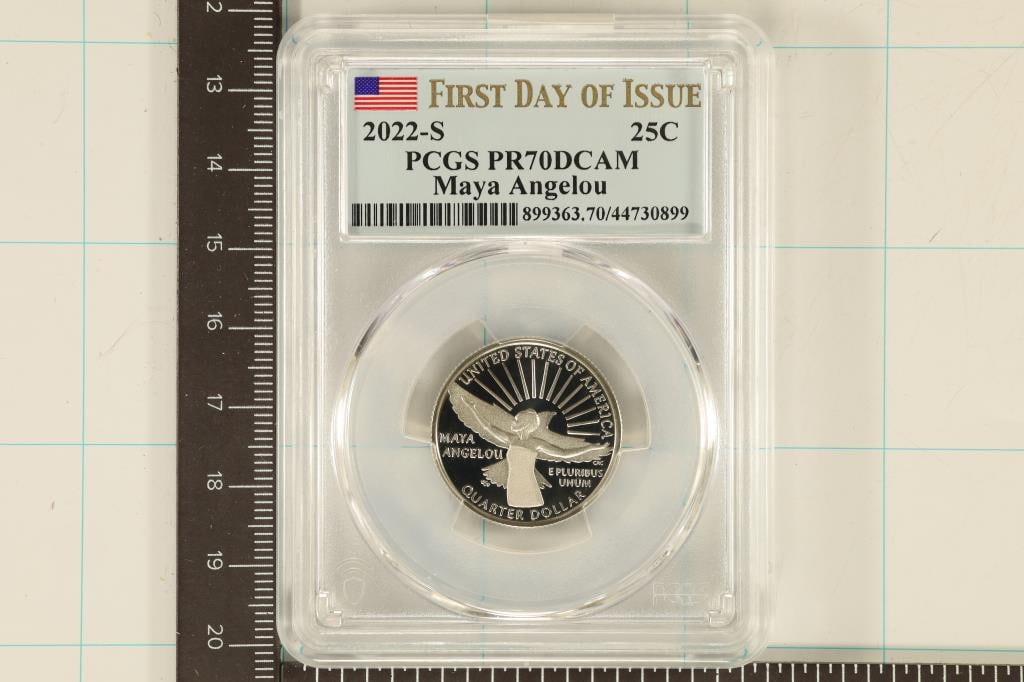 2022-S MAYA ANGELOU QUARTER PCGS PR70 DCAM: WATCH FOR OUR NEXT AUCTION ON (MONDAY DEC. 18TH, 2023) AT 7PM EASTERN TIME. THANKS FOR YOUR BUSINESS.