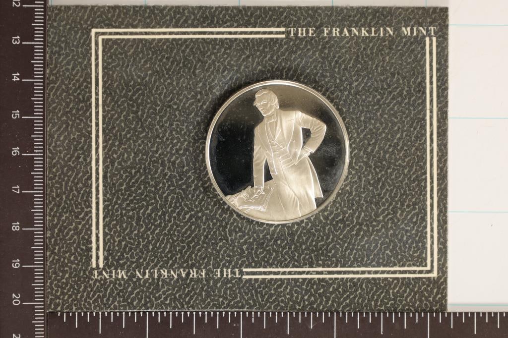 .82 OZ. PF STERLING SILVER PRESIDENTIAL ROUND: MILLARD FILLMORE IN ORIGINAL FRANKLIN MINT PACKAGING