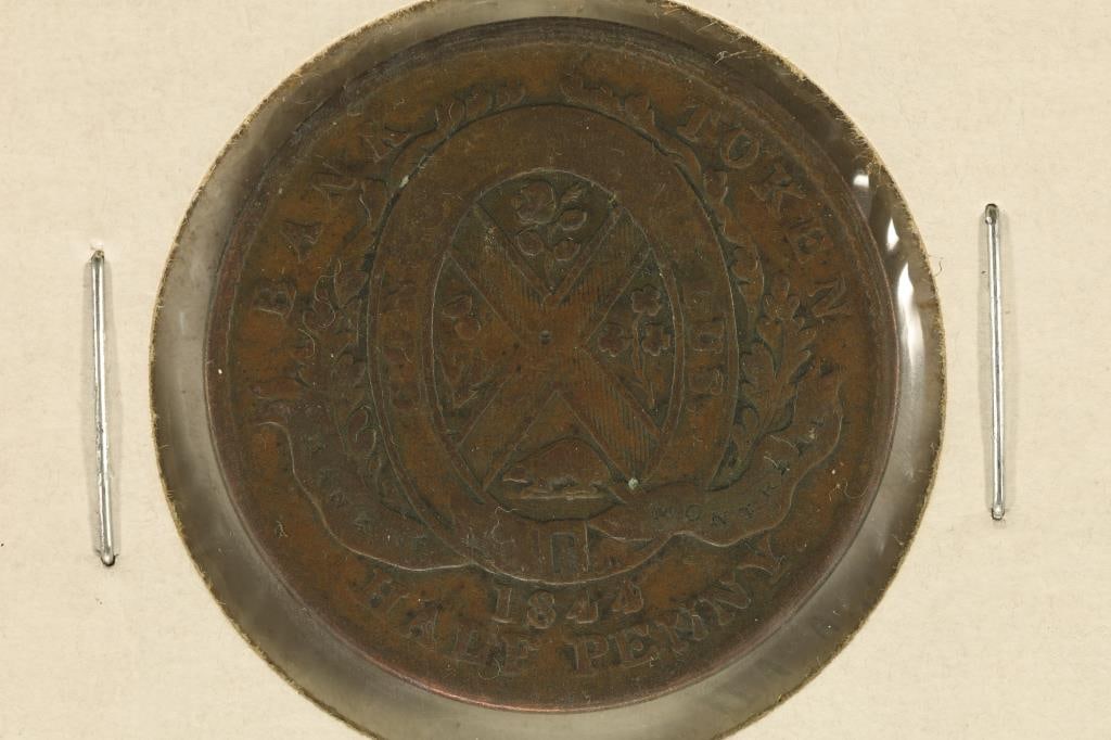 1844 BANK OF LOWER CANADA HALF PENNY BANK TOKEN (1 of 2)