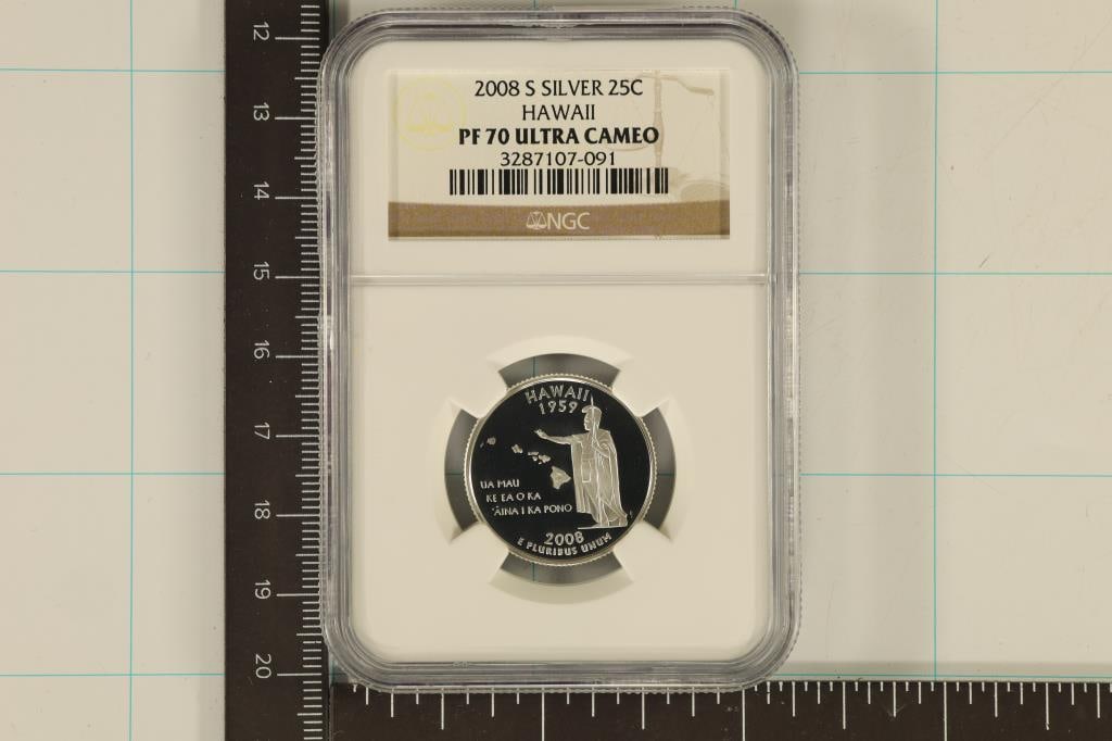 2008-S SILVER HAWAII QUARTER NGC PF70 ULTRA CAMEO: WATCH FOR OUR NEXT AUCTION ON (MONDAY DEC. 25TH, 2023) AT 7PM EASTERN TIME. THANKS FOR YOUR BUSINESS.