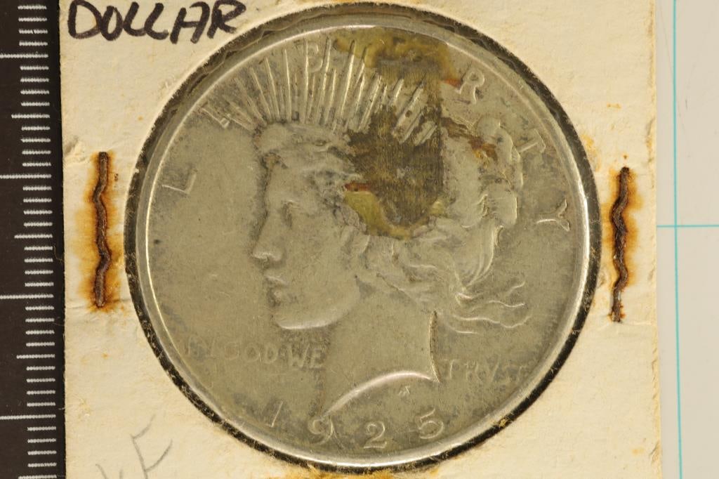 1925 PEACE SILVER DOLLAR WITH GLUE?? TAPE??: WATCH FOR OUR NEXT AUCTION ON (MONDAY DEC. 25TH, 2023) AT 7PM EASTERN TIME. THANKS FOR YOUR BUSINESS.
