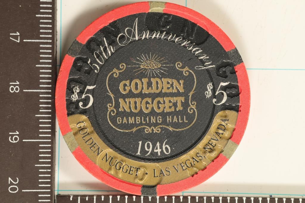 $5 GOLDEN NUGGET CASINO CHIP.1996-50TH ANNIVERSARY: LAS VEGAS, NEVADA.