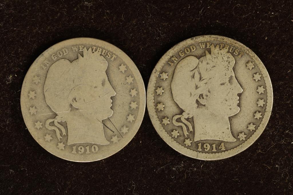 1910-D & 1914 SILVER BARBER QUARTERS (1 of 2)
