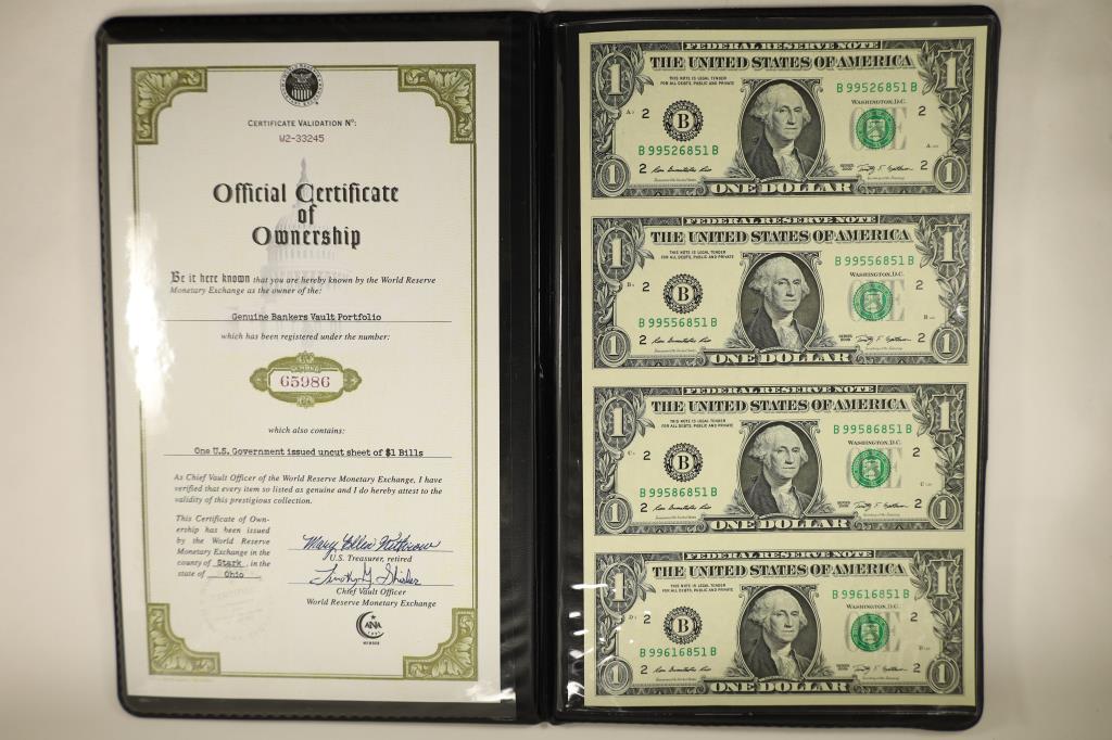 UNCUT SHEET OF 4-2009 US $1 FRN'S CRISP UNC IN (1 of 3)