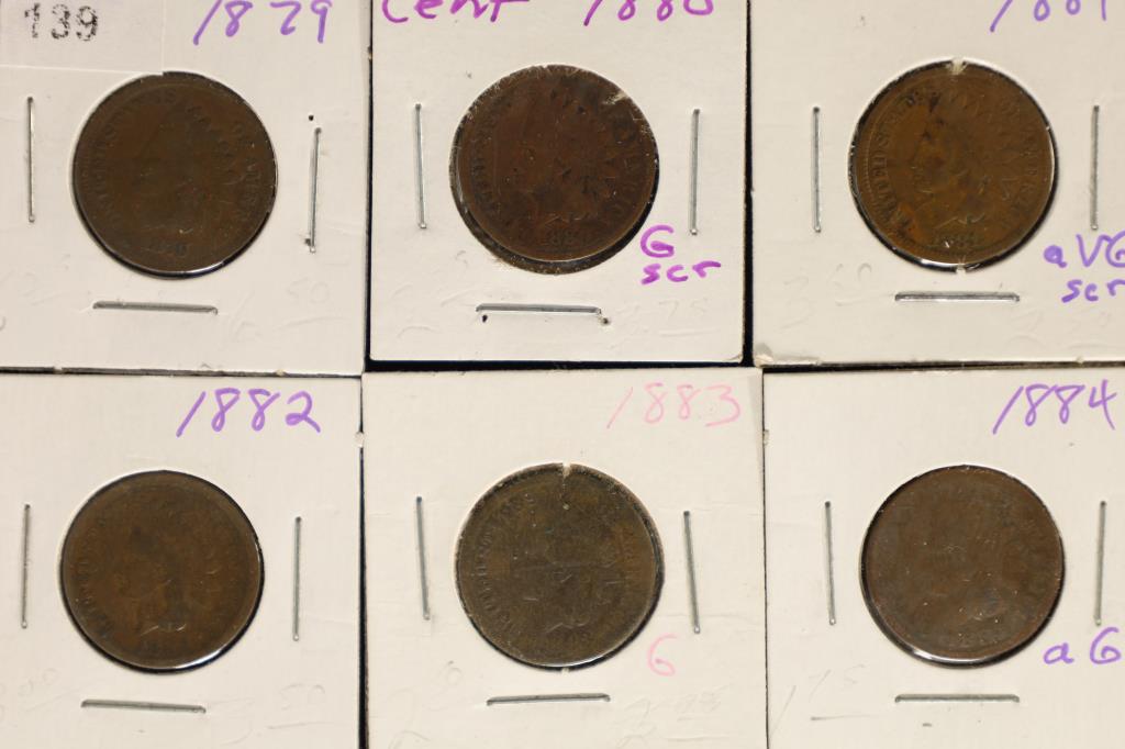 6-1879-1884 INDIAN HEAD CENTS, SEE DESCRIPTION (1 of 2)
